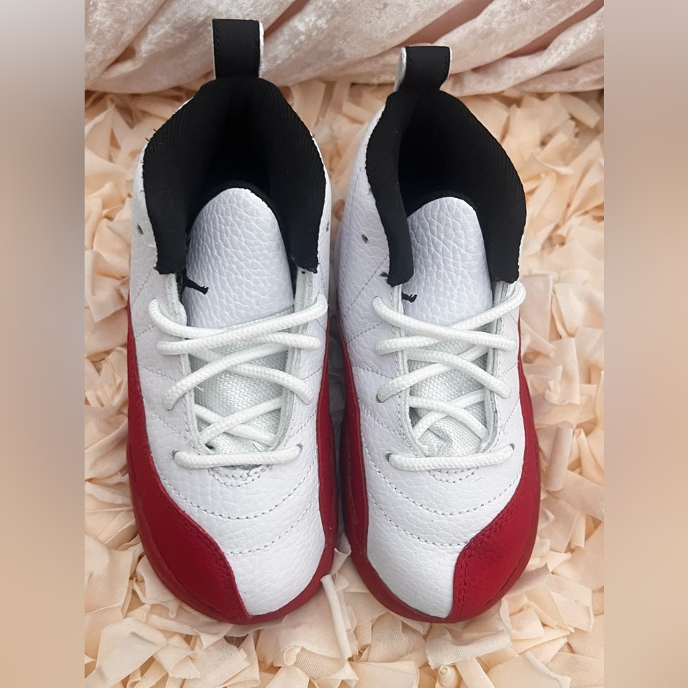 Jordan Retro 12 Cherry Color for Toddlers (White and Red Sneakers)